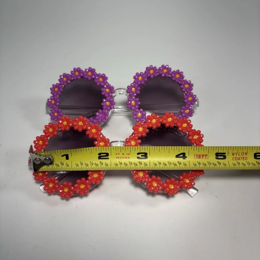 Toddler Daisy Shape Round Sunglasses Set Of 2 Purple Red Retro 60s Boho